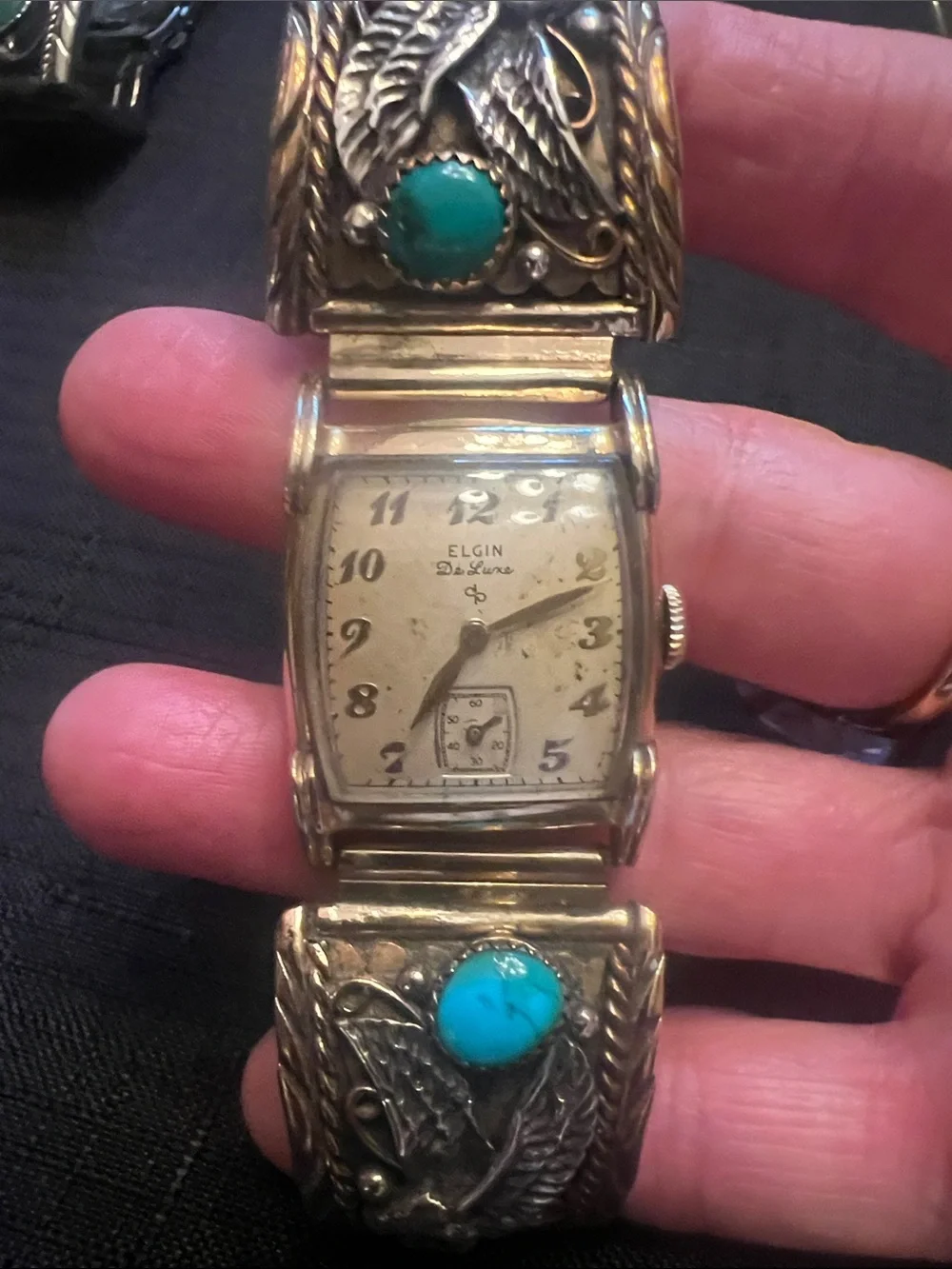 1949 Elgin DeLuxe Vintage Turquoise Inlay Wristwatch